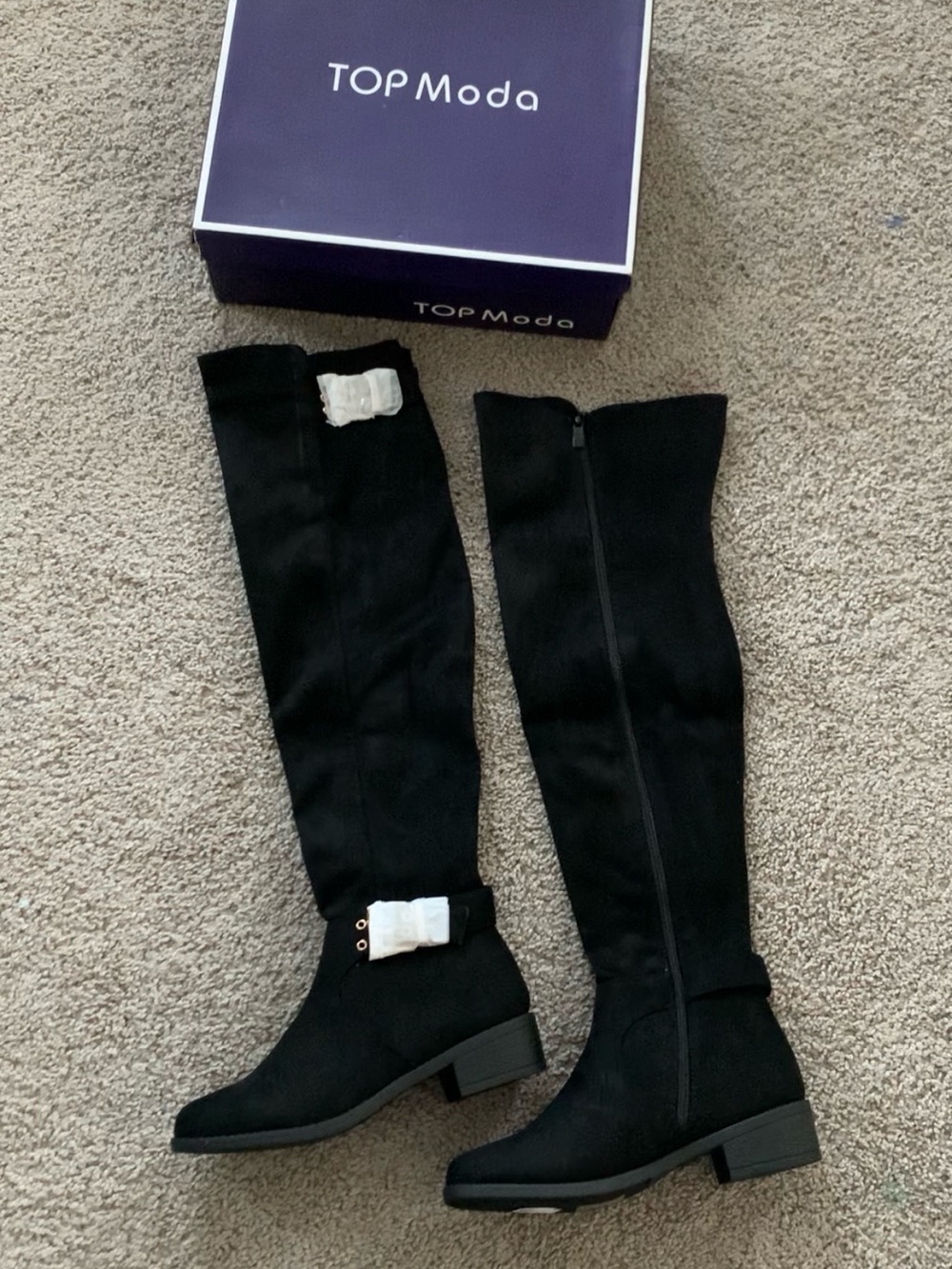 TOP Moda Black Suede Over-the-Knee GOLD Buckle Boots